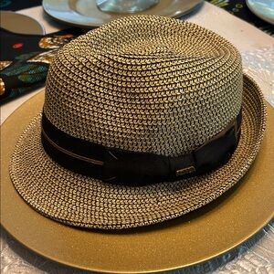 Authentic Scala Classic Woven Fedora by Dorfman Pacific Company with Black Trim